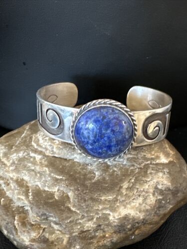 Navajo Blue Denim Lapis Sterling Silver Cuff Bracelet | Authentic Native American Handmade | 15982