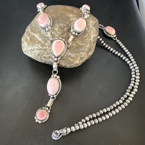 Navajo Pink Conch Lariat Necklace | Sterling Silver Pendant | 30" | Authentic Native American Handmade | 15869