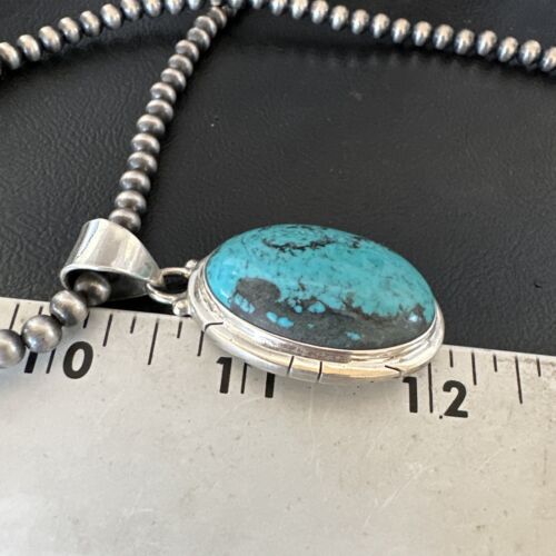 Men's Navajo Blue Spiderweb Turquoise Pendant Necklace | Sterling Silver | Authentic Native American Handmade | 16226