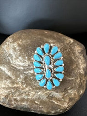 Navajo Blue Turquoise Cluster Ring | Authentic Native American Sterling Silver | Multi-Stone | Sz 8 | 14909