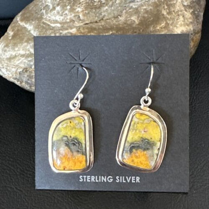 Navajo Bumblebee Jasper Earrings | Sterling Silver | Authentic Native American Handmade | 15811