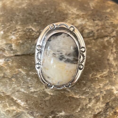Navajo White Buffalo Turquoise Ring | Sterling Silver | Sz 6 | Authentic Native American Handmade | 10596