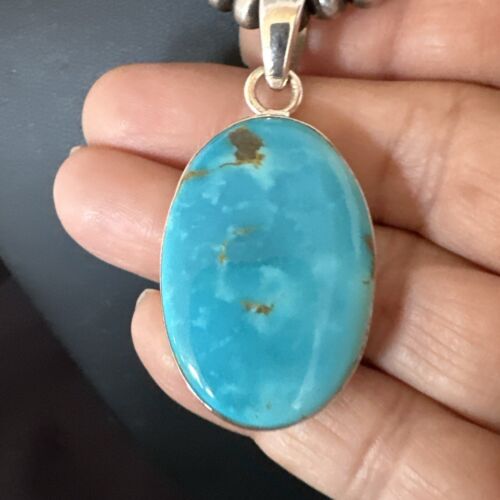 Navajo Blue Kingman Turquoise Pendant Necklace | Sterling Silver | 20" | Authentic Native American Handmade | 16995