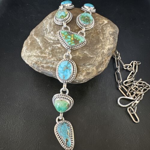 Navajo Lariat Necklace | Rare Blue Green Sonoran Gold Turquoise | 15459