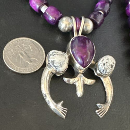 Navajo Purple Sugilite White Buffalo Naja Pendant | Sterling Silver | Authentic Native American Handmade | 15024