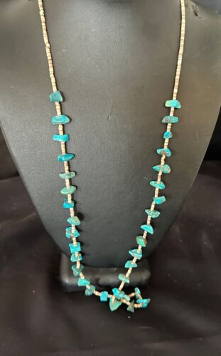 Navajo Kingman Turquoise Shell Necklace | Sterling Silver | 28" | Authentic Native American Handmade | 17399