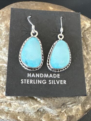 Navajo Blue Ridge Turquoise Dangle Earrings | Sterling Silver | Authentic Native American Handmade | 16512