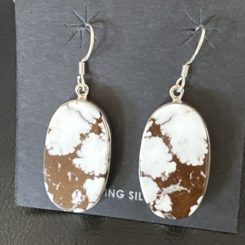 Navajo Wild Horse Turquoise Dangle Earrings | Sterling Silver | Authentic Native American Handmade | 15744