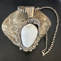 Navajo White Buffalo Turquoise Pendant Necklace | Sterling Silver | Authentic Native American Handmade | 15618