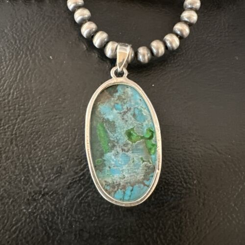 Navajo Blue Spiderweb Turquoise Pendant Necklace | Sterling Silver | Authentic Native American Handmade | 17026