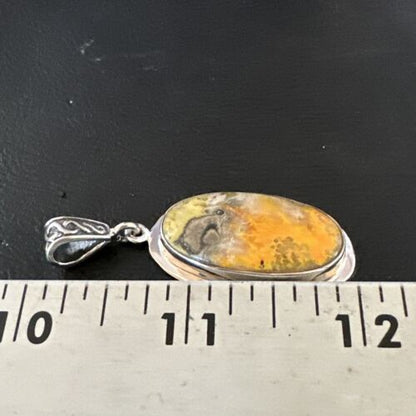 Navajo Bumblebee Jasper Pendant Necklace | Sterling Silver | Authentic Native American Handmade | 15954