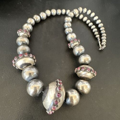 Navajo Purple Spiny Oyster Pearls Necklace | Graduated Sterling Silver | 21" | Authentic Native American Handmade | 16617