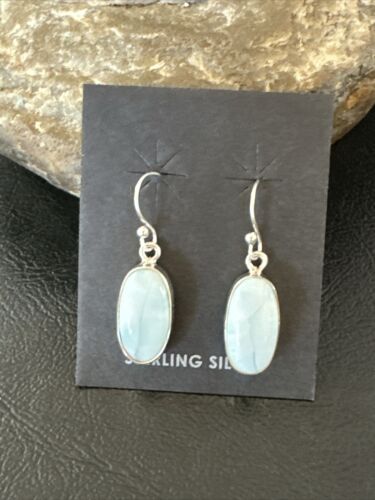Navajo Blue Larimar Dangle Earrings | Sterling Silver | Authentic Native American Handmade | 17296 - Masha USA
