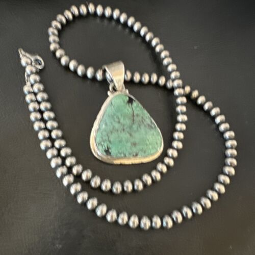 Men's Navajo Blue Spiderweb Turquoise Pendant Necklace | Sterling Silver | Authentic Native American Handmade | 16223