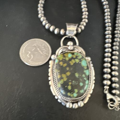 Navajo Green Turquoise Necklace | Sterling Silver | Authentic Native American Handmade | 15041