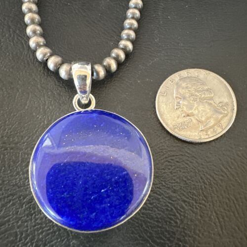 Navajo Blue Lapis Pendant with Pearls | Sterling Silver Necklace | 20" | Authentic Native American Handmade | 16660
