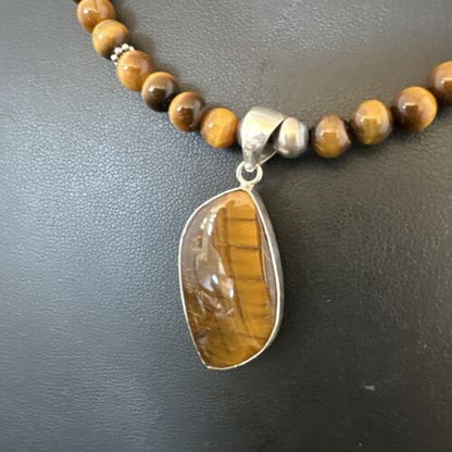 Southwestern Coffee Brown Tiger's Eye Pendant Necklace | Sterling Silver | 15868