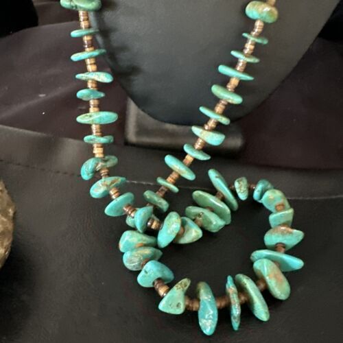 Blue Kingman Nugget Turquoise Necklace | Navajo Sterling Silver | Authentic Native American | 34" Graduated | 15288