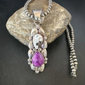 Navajo Pearls Pendant | White Buffalo Turquoise & Sugilite | Sterling Silver | Native American Handmade | 16869