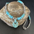 Navajo Blue Turquoise Inlay Pendant | Sterling Silver Necklace | Authentic Native American Handmade | 15423