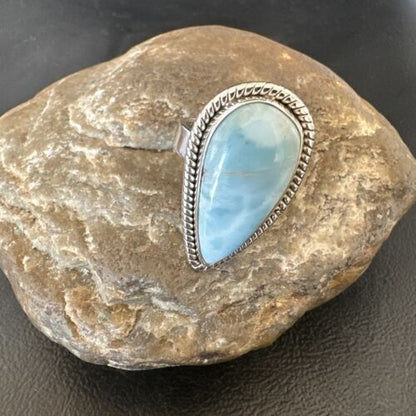 Navajo Blue Larimar Ring | Sterling Silver | Sz 10 | Authentic Native American Handmade | 16598