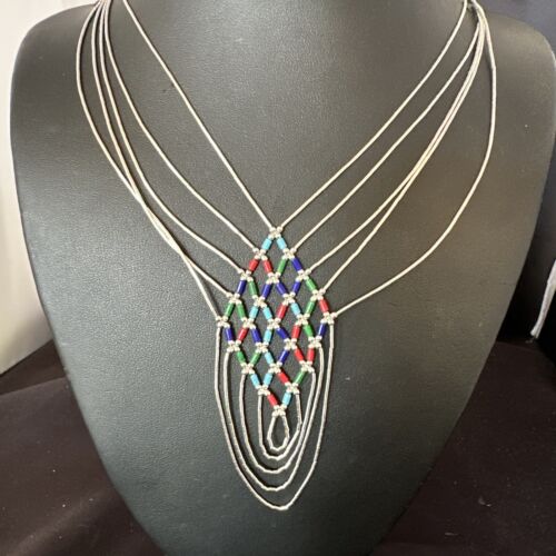 Crisscross Multicolor Heishi Liquid Sterling Silver Necklace | 5 Strand | 22" | 15885