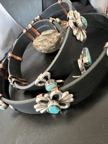 Men's Blue Kingman Turquoise Concho Belt | Sterling Silver Navajo Tufa | Authentic Native American Handmade | 16788