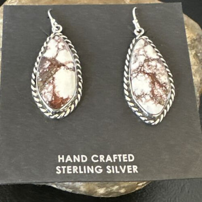 Navajo Wild Horse Turquoise Dangle Earrings | Sterling Silver | Authentic Native American Handmade | 16518