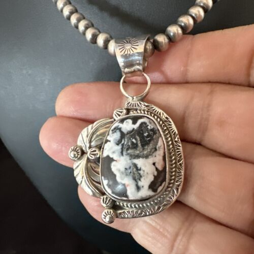 Men's White Buffalo Turquoise Pendant Necklace | Navajo Pearls | Sterling Silver | Native American Handmade | 17331