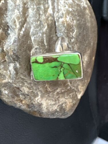 Adjustable Navajo Green Mojave Turquoise Ring | Sterling Silver | Sz 10 | Authentic Native American Handmade | 15709