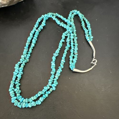 Navajo Blue Kingman Nugget Turquoise Necklace | Sterling Silver | 20" | Authentic Native American Handmade | 17462