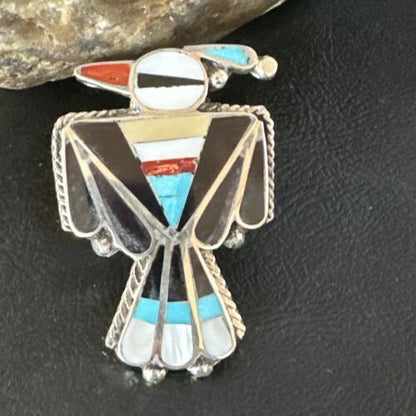 Zuni Turquoise Onyx Peyote Bird Inlay Ring | Sterling Silver | Sz 8 | 15391