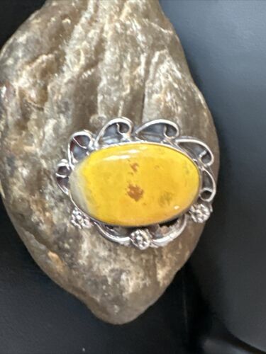 Navajo Yellow Bumble Bee Jasper Ring | Sterling Silver | Sz 9 | Authentic Native American Handmade | 14944