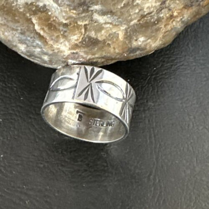 Men's Wide Band Navajo Stamped Ring | Sterling Silver | Sz 12 | Authentic Native American Handmade | 15126