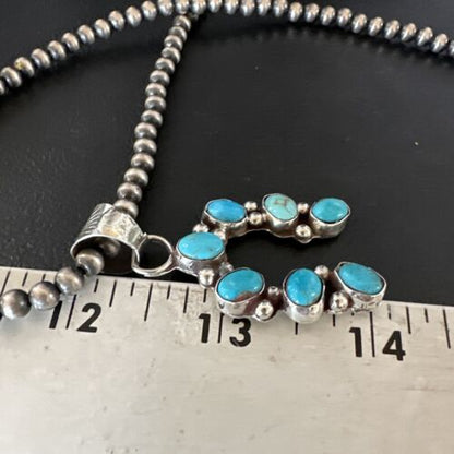 Navajo Horseshoe Naja Kingman Turquoise Pendant Necklace | Sterling Silver | Authentic Native American Handmade | 15748