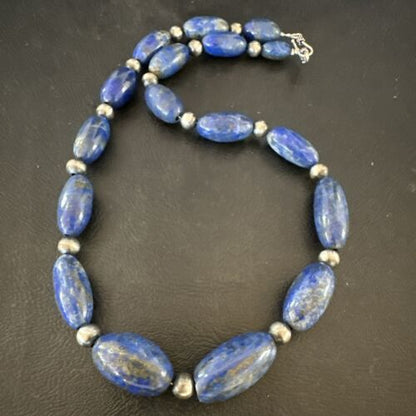 Navajo Blue Denim Lapis Chunky Necklace | Sterling Silver | 19" | Authentic Native American Handmade | 17486