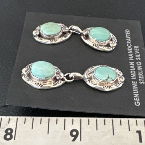 Dry Creek Turquoise Navajo Post Dangle Earrings | Sterling Silver | 1.5" | Authentic Native American Handmade | 17383