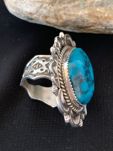 Navajo Kingman Turquoise Ring | Sterling Silver | Sz 9.5 | Authentic Native American Handmade | 2827