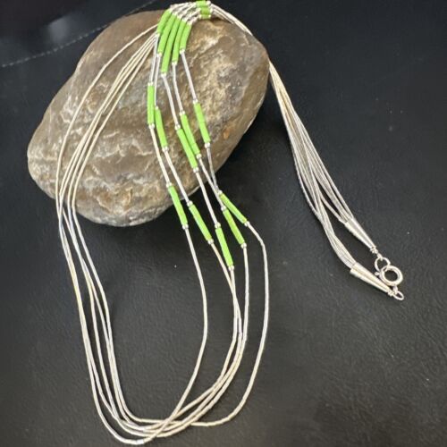Navajo Green Gaspeite Heishi Bead Necklace | 5 Strand | Sterling Silver | 25" | 15133
