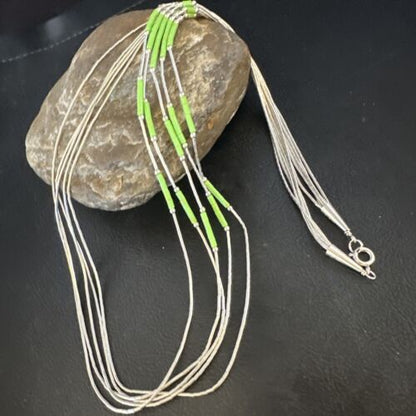 Navajo Green Gaspeite Heishi Bead Necklace | 5 Strand | Sterling Silver | 25" | 15133