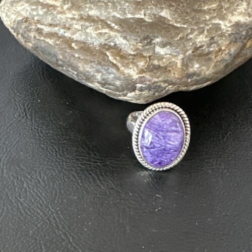 Navajo Purple Charoite Oval Ring | Sterling Silver | Adjustable Sz 9 | Authentic Native American Handmade | 17248