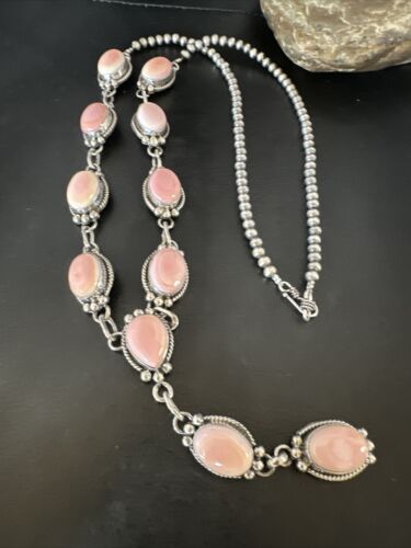 Navajo Pink Conch Lariat Necklace | Sterling Silver Pendant | 30" | Authentic Native American Handmade | 15871
