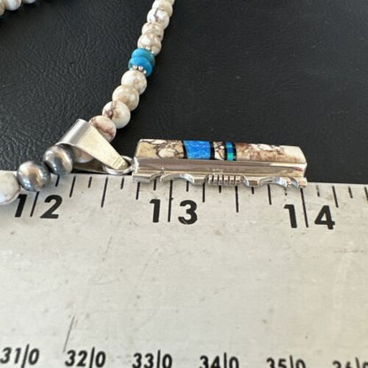 Wild Horse Blue Turquoise Pendant | Navajo Pearls | Sterling Silver Necklace 21" | Native American | 15667