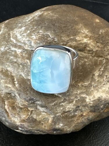 Navajo Blue Larimar Ring | Sterling Silver | Sz 8 | Authentic Native American Handmade | 17585