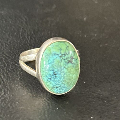 Navajo Green Turquoise Ring | Sterling Silver | Sz 8 | Authentic Native American Handmade | 14751