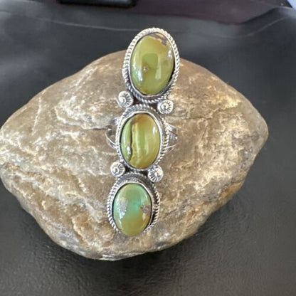 Navajo Green Royston Turquoise Multi-Stone Ring | Authentic Native American Sterling Silver | Sz 10.5 | 16721