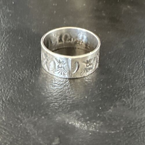 Men's Wide Band Thumb Ring | Navajo Stamped Sterling Silver | Sz 14 | Authentic Native American Handmade | 15127