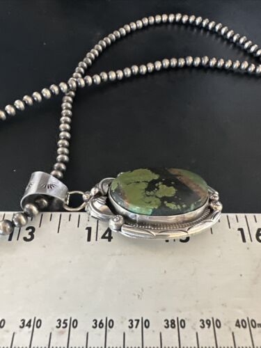 Navajo Green Turquoise Necklace | Sterling Silver | Authentic Native American Handmade | 15036