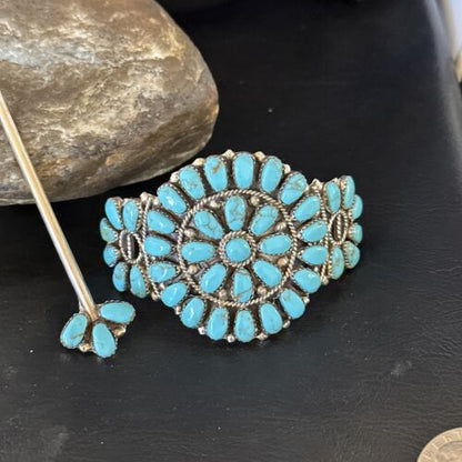 Navajo Blue Turquoise Multi-Stone Hair Barrette | Sterling Silver | 3" | Authentic Native American Handmade | 15206