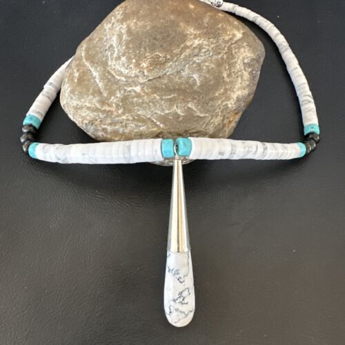 Santo Domingo White Turquoise Howlite Onyx Necklace | Sterling Silver | 23" | 15763